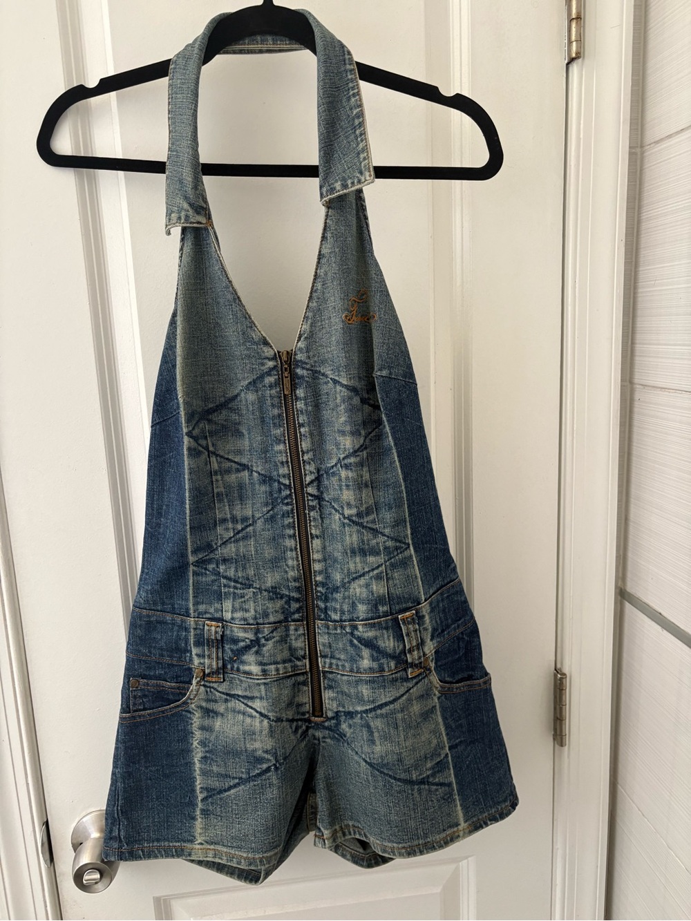 Vintage Y2K FUBU Denim Halter Romper Jumpsuit 5/6